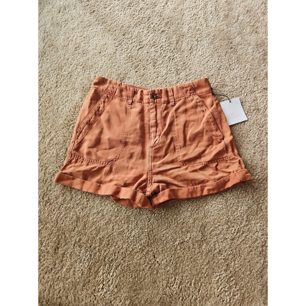 Bella Dahl Utility Tab Linen Blend Shorts Sedona Sun Size 27